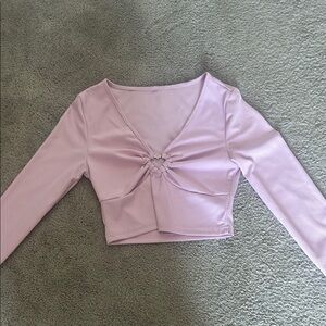SHEIN Pink Ruched Tie Front 3/4 Sleeve Blouse